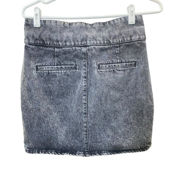 IRO Women's Mini Skirt Sz 36 (4) Pleated Black Gray Wash Denim Zip Fly Pockets - Picture 2 of 8